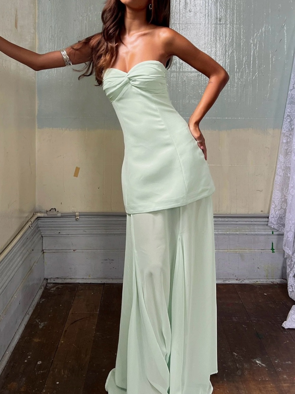 Flashy Sheer Chiffon Princess Polly Maxi Dress in Mint Green !!